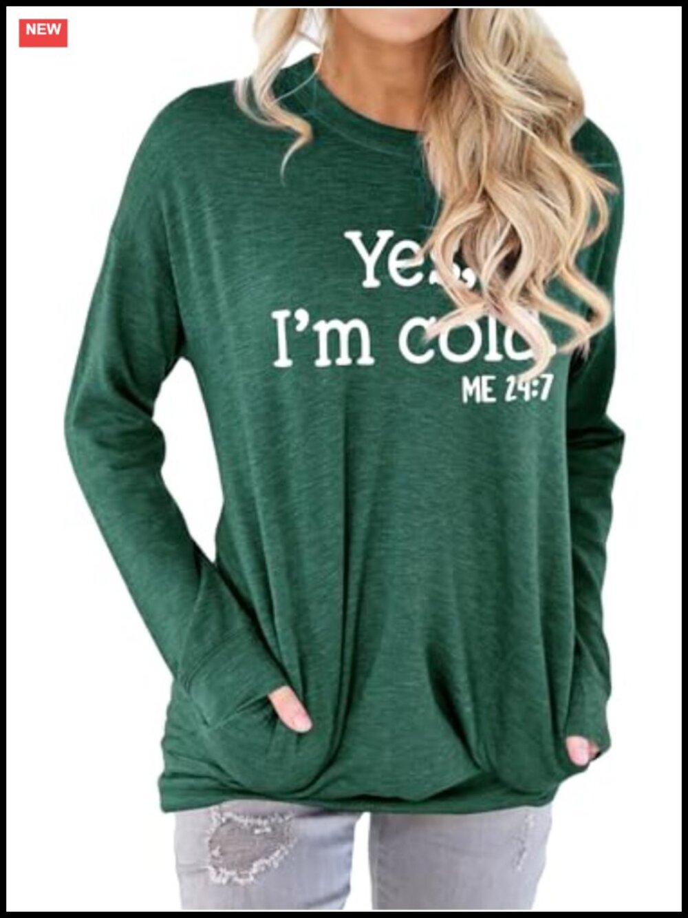 Cotton Blend Crewneck Sweatshirt Pockets Long Sleeve Pullover